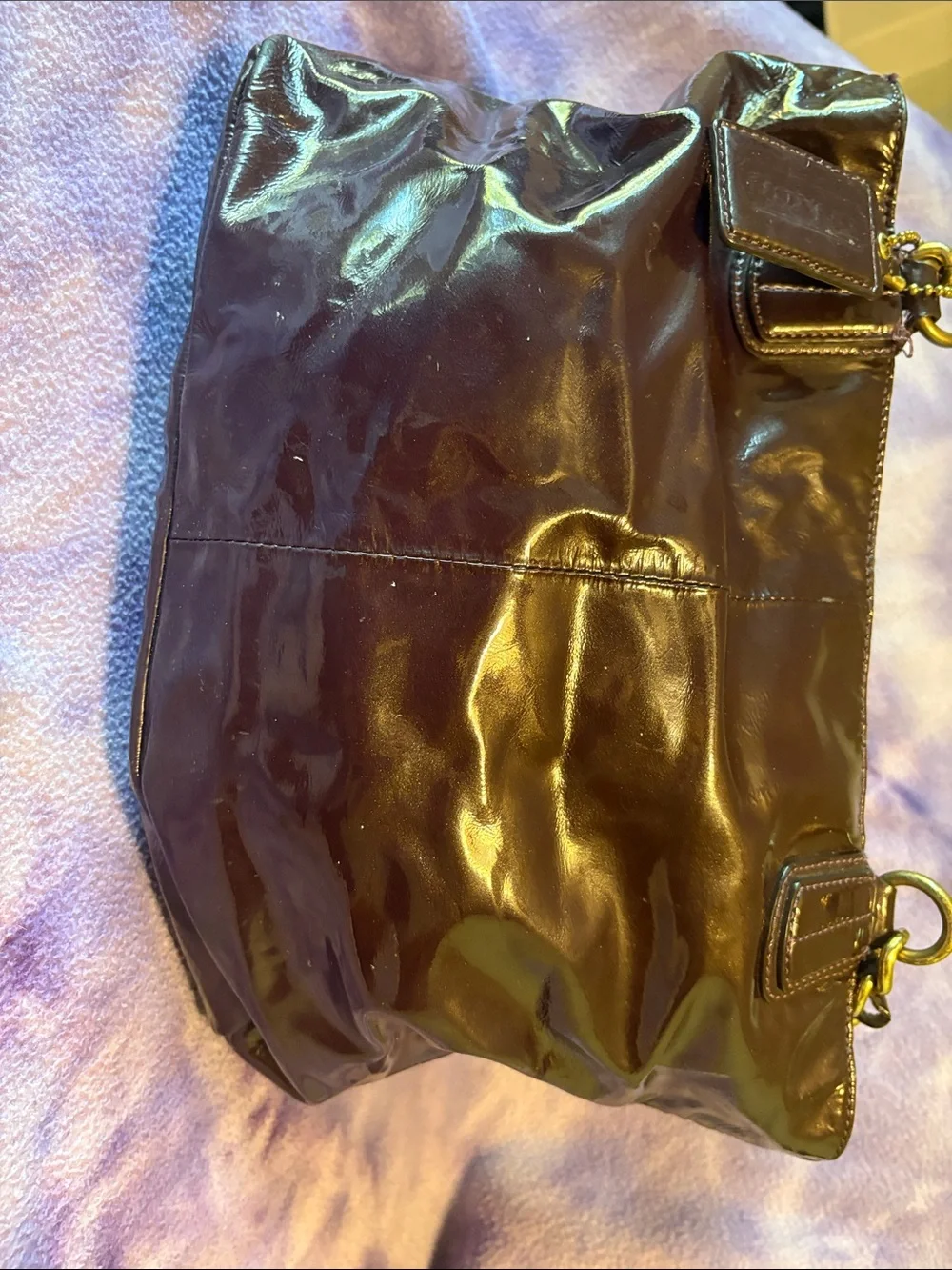 COACH Patent Leather Shoulder Bag in Dark Burgundy with Gold Hardware